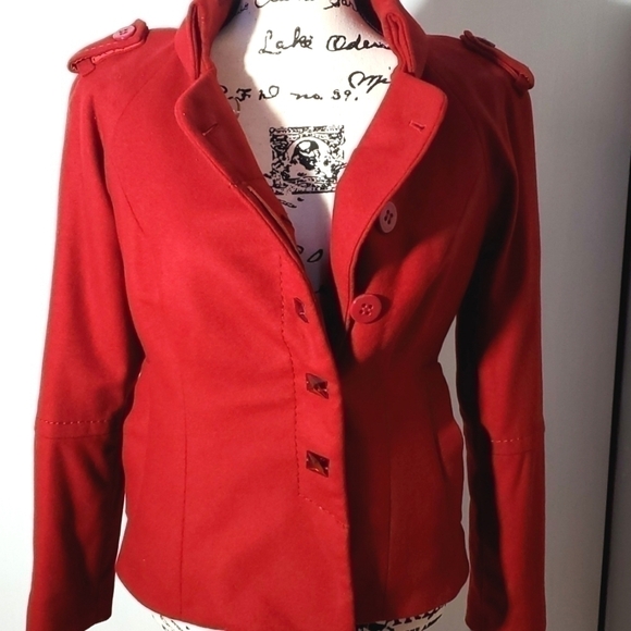 KENSOL- Womens Red Wool/Silk Blend Edgy Chic Jacket Coat New! Sz.Medium - Picture 5 of 14